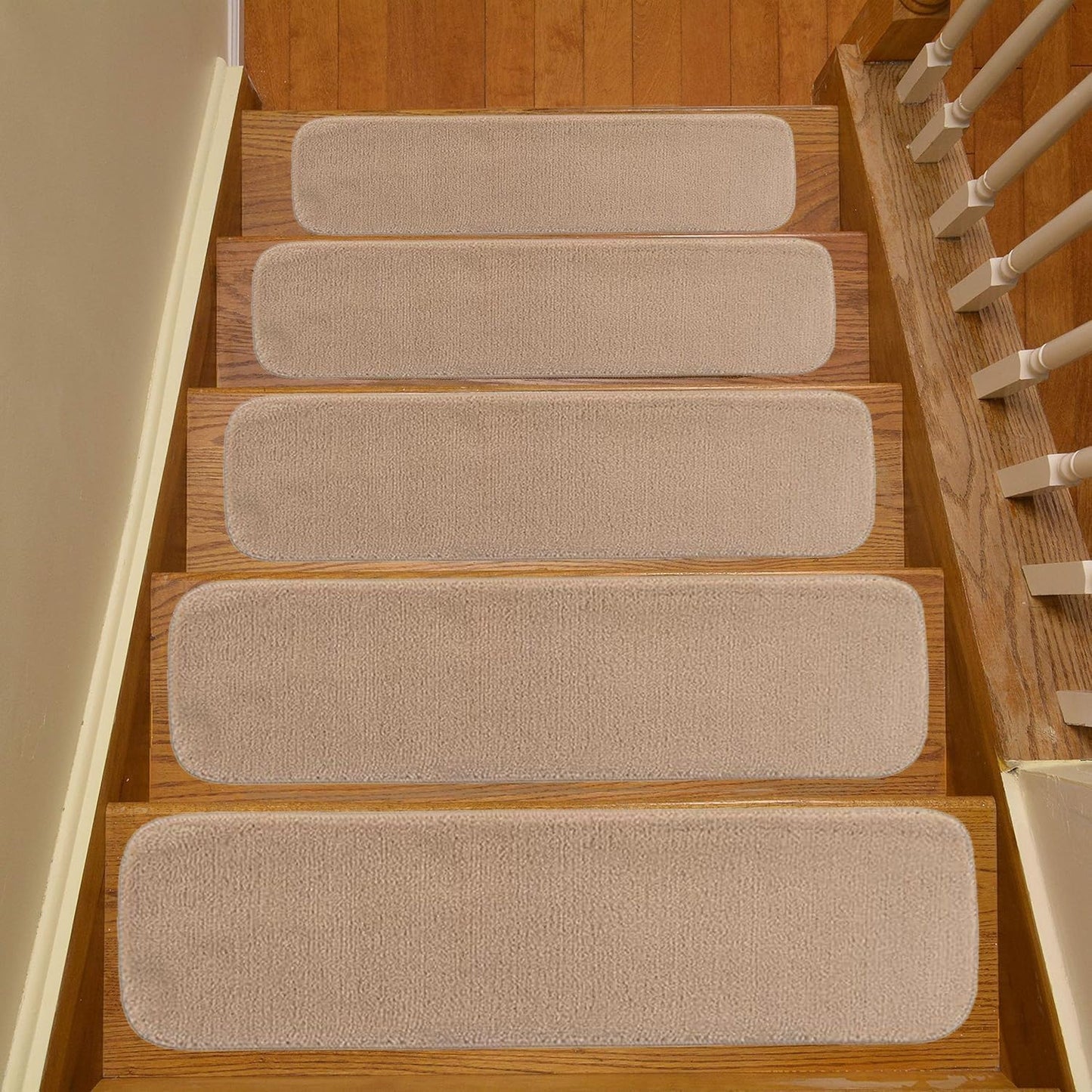 Comfy Collection Stair Tread Treads Indoor Skid Slip Resistant Carpet Stair Tread Treads Machine Washable 8 ½ inch x 30 inch (1 Piece, Beige)