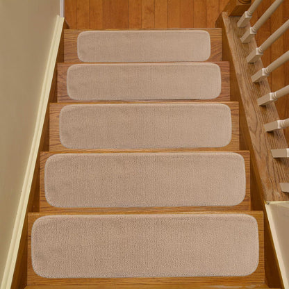 Comfy Collection Stair Tread Treads Indoor Skid Slip Resistant Carpet Stair Tread Treads Machine Washable 8 ½ inch x 30 inch (1 Piece, Beige)