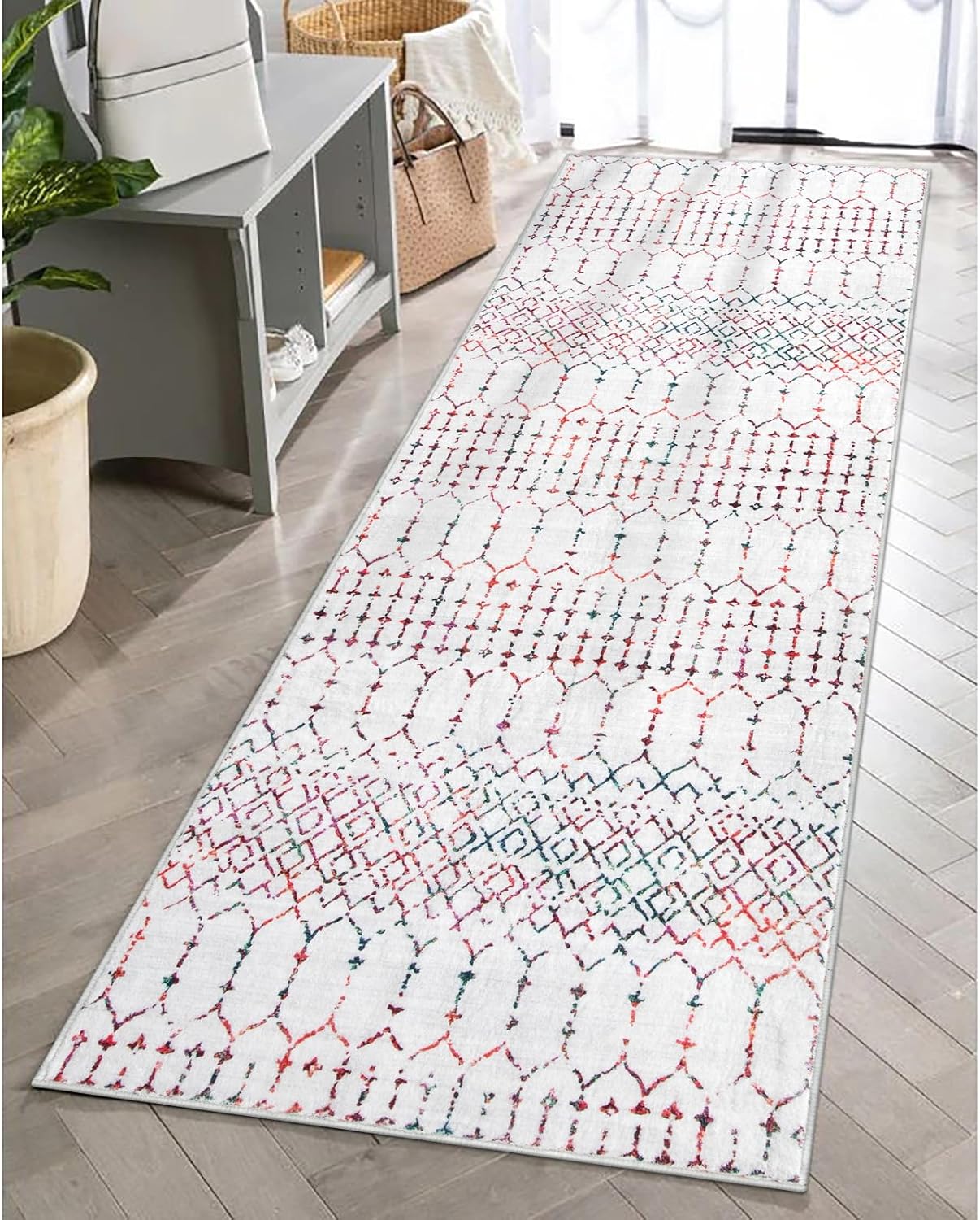 Lahome Moroccan Entry Rug 2x3, Non-Slip Washable Front Indoor Door Mat Rubber Backing Low-Profile Door Rugs, Small Geometric Print Distressed for Entryway Bathroom Kitchen, Black Hana