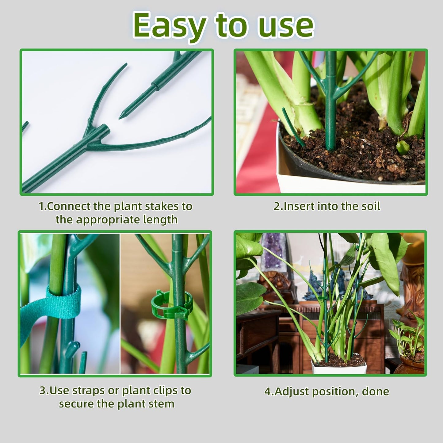 5 Pack Adjustable Plant Support Stakes,Stackable Plant Support Pole with Garden Ties and Clips, Suitable for Monstera,Climbing Plants and Indoor Outdoor Plants