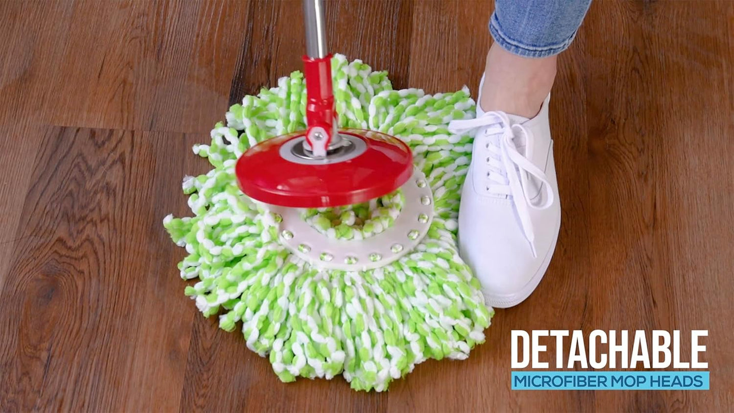 Simpli-Magic 79349 Spin Mop Cleaning System with 3 Microfiber Mop Heads, Red/Black