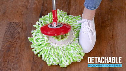 Simpli-Magic 79349 Spin Mop Cleaning System with 3 Microfiber Mop Heads, Red/Black