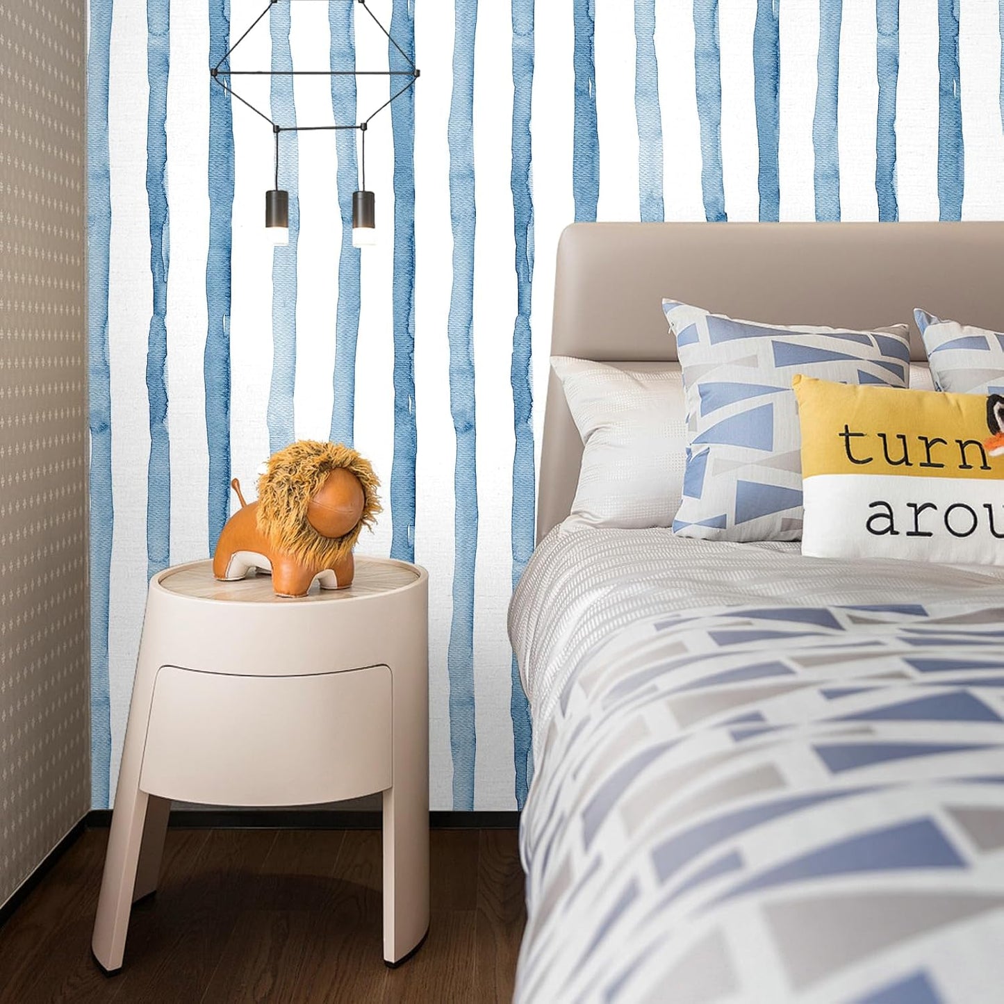 HAOKHOME Blue Wallpaper Peel and Stick Wall Paper Striped Coastal Boho Removable Indigo Blue/White Vinyl Self Adhesive for Bathroom Decor 17.7in x 32.8ft
