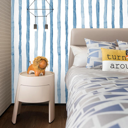 HAOKHOME Blue Wallpaper Peel and Stick Wall Paper Striped Coastal Boho Removable Indigo Blue/White Vinyl Self Adhesive for Bathroom Decor 17.7in x 32.8ft