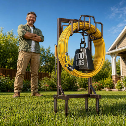 Skycarper Garden Hose Reel Holder Detachable Metal Water Hose Hanger Organizer Heavy Duty Free Standing Hose Stand (Deep Black)