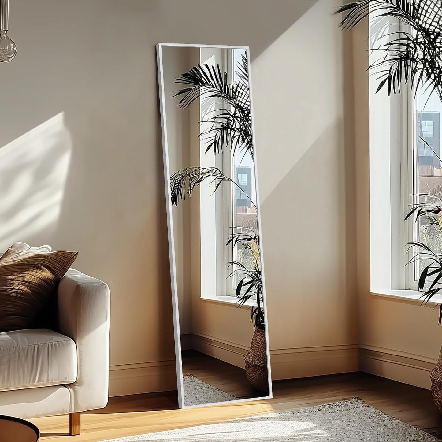 Delma Wall Full Length Mirror,Standing Mirror Full Body,Large Floor for Wall Door Bedroom Bathroom Living Room with Aluminium Frame(with Stand,56x15-Black)