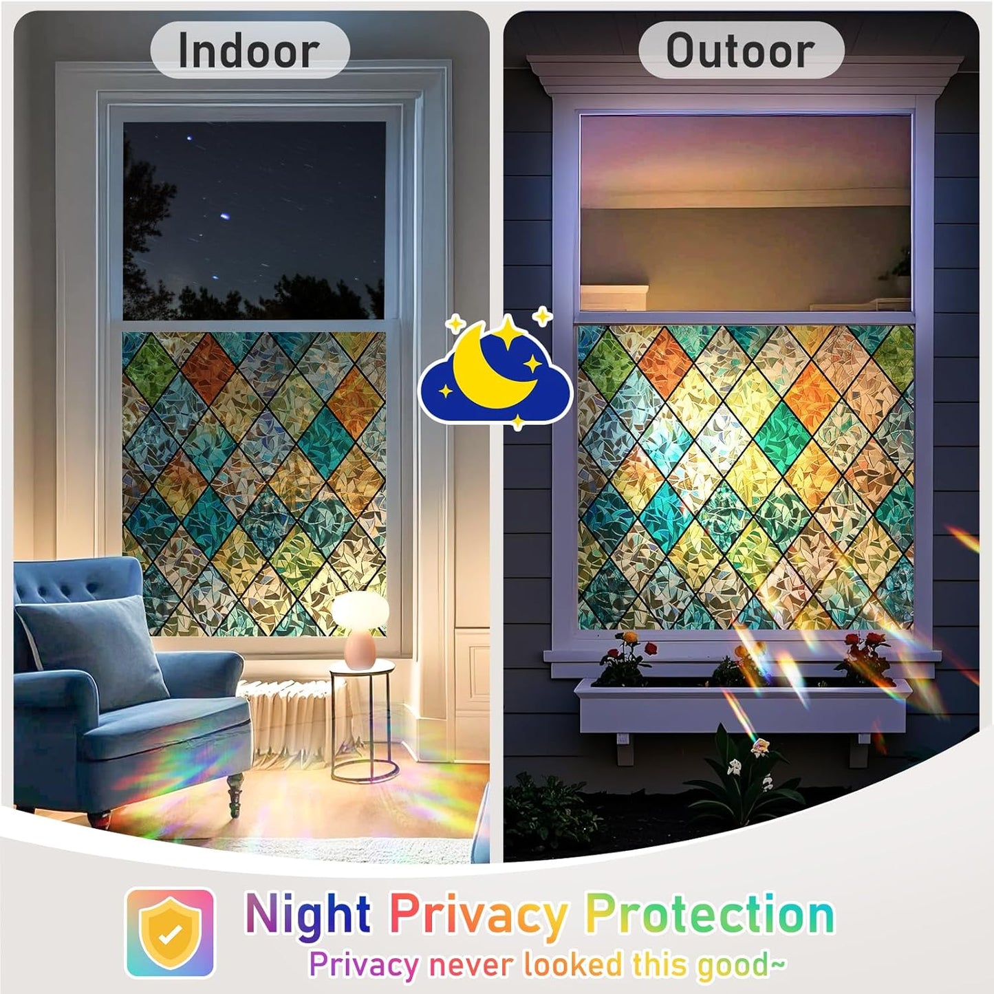 SUNBABY Reeded Glass Window Privacy Film, Frosted Glass Window Film for Bathroom & Front Door, Static Cling Decorative 3D Window Stickers Day and Night Privacy Sun Heat Blocking (17.5 x 78.7 Inch)