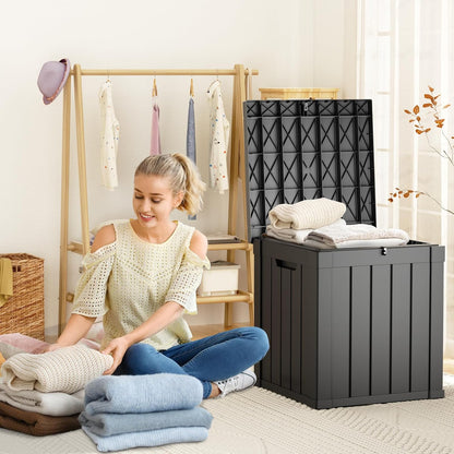 PatioZen 50 Gallon Deck Box Outdoor, Weatherproof Resin Patio Storage Box, Waterproof Outdoor Storage Boxes with Lid Lockable for Cushions, Garden Tools,Grey