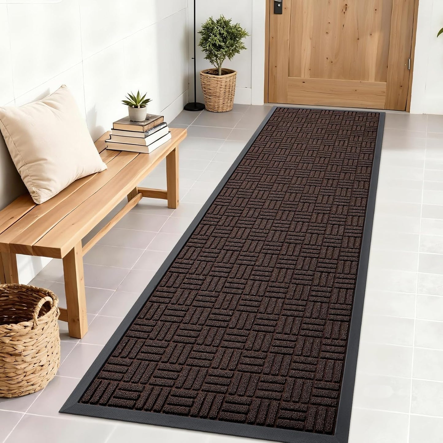 OLANLY Front Door Mat Outside Entrance 29.5x17, Absorbent, Heavy Duty Sturdy Natural Rubber Doormat Indoor Outdoor, Stain and Fade Resistant, Non-Slip Backing Low Profile Floor Mat for Entryway, Grey