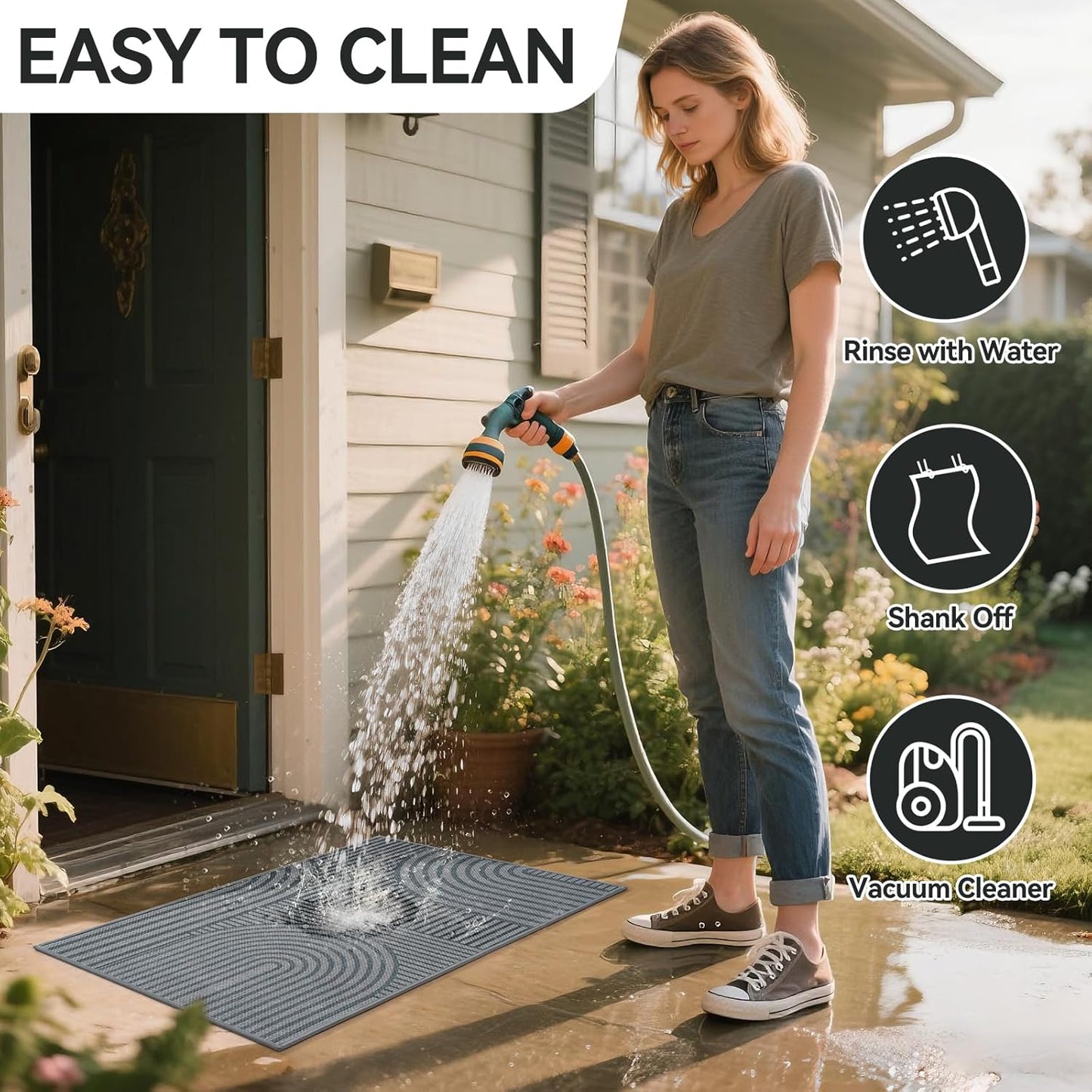 Front Door Mat 17''x30'', Absorbent Dirt Resist Washable Non Slip Low-Profile Indoor Doormat, Easy Clean Welcome Entryway Door Mats, Brown