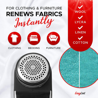 EasyLint Professional Fabric Shaver Lint Remover, Electric Sweater Shaver for Clothes & Furniture Works with AC Adapter or Batteries, Pilling Remover with 2-Blades, Cleaning Brush & Power Cord