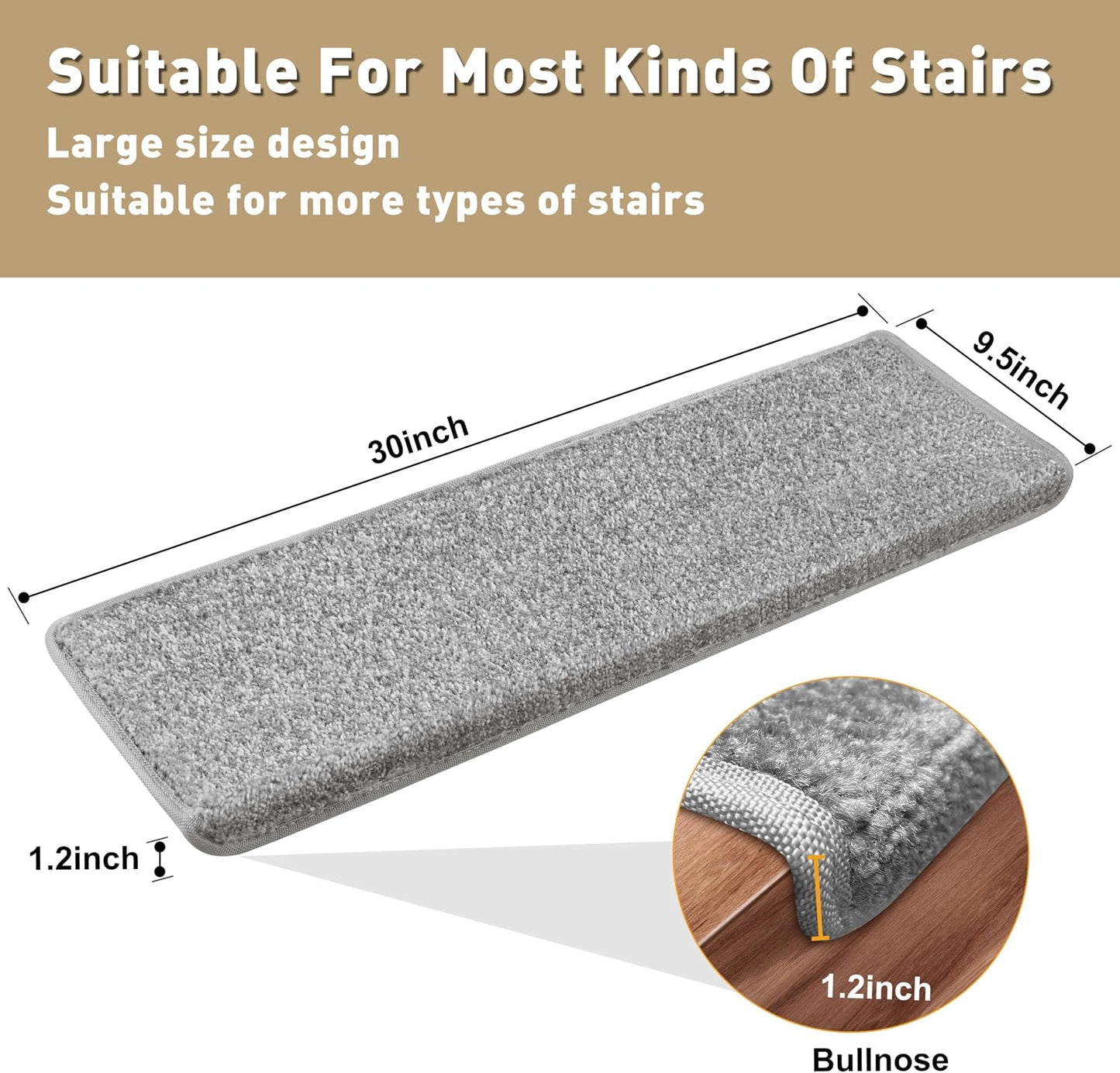 PURE ERA Carpet Stair Treads Tape Free Non Slip Indoor Stair Carpet Stair Protectors Pet-Friendly Non-Slip Skid Resistant Washable Reusable 8" x 30"(2 Pieces,Black)