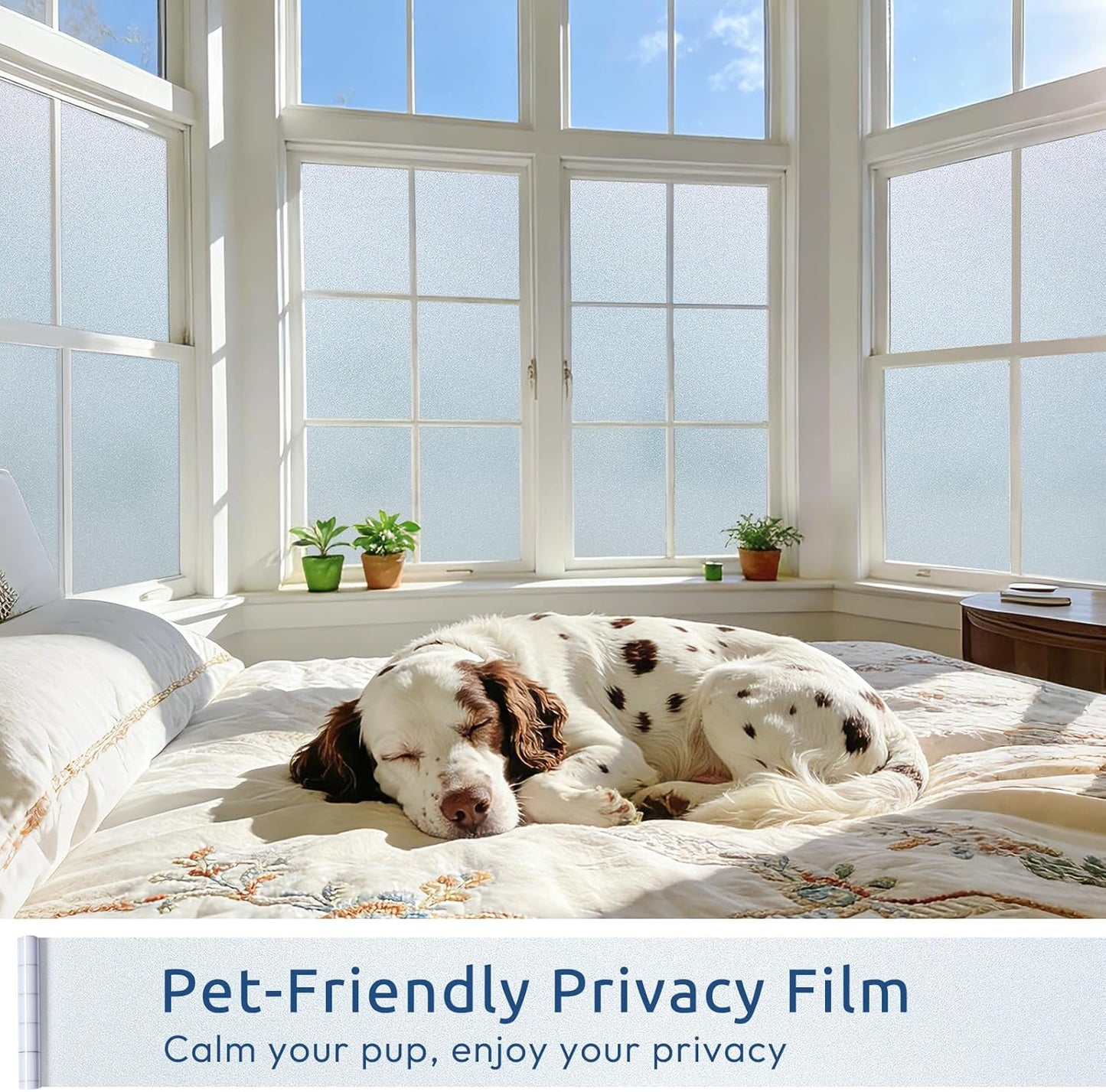 rabbitgoo Frosted Glass Window Privacy Film, No Glue, Anti-Glare Heat Blocking, Easy to Install, Renter Friendly Removable Opaque Bathroom Window Clings for Glass, 17.5" x 78.7"