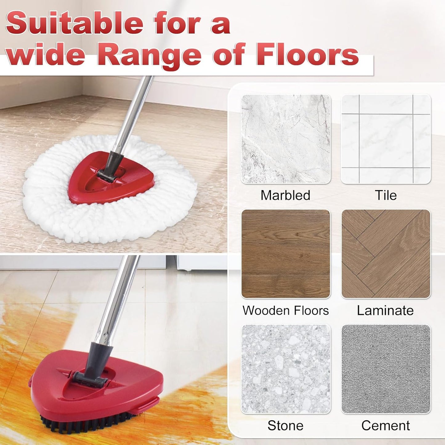 Mop Head Replacement, Base, Mop Handle for Ocedar RinseClean 2-Tank System, 2 Microfiber Mop Refills, Extendable Length 30-59" Mop Handle, Base and Scrubber for All Hard-surfaced Floor