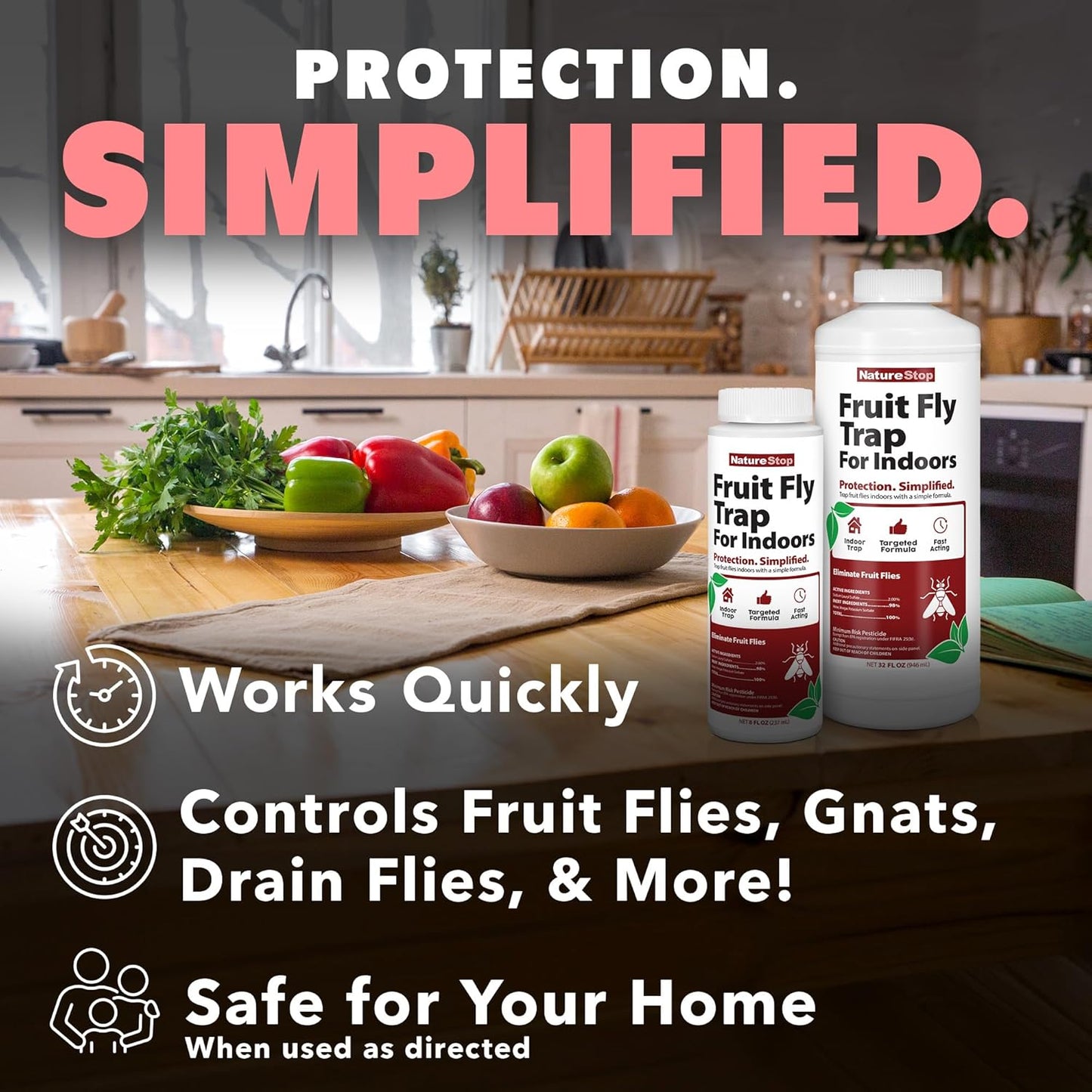 Fruit Fly Trap for Indoors – Attracts & Traps Fruit Flies in Kitchens, Drains & Trash Areas, 32 oz
