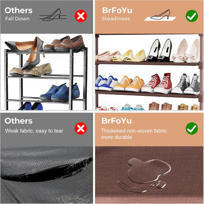 32.3" Widening Design Shoe Rack for Closet 16 Pairs Small Spaces Non-Woven 3 Tier Shoe Organizer Stackable Metal Shoe Shelf for Entryway, Bedroom