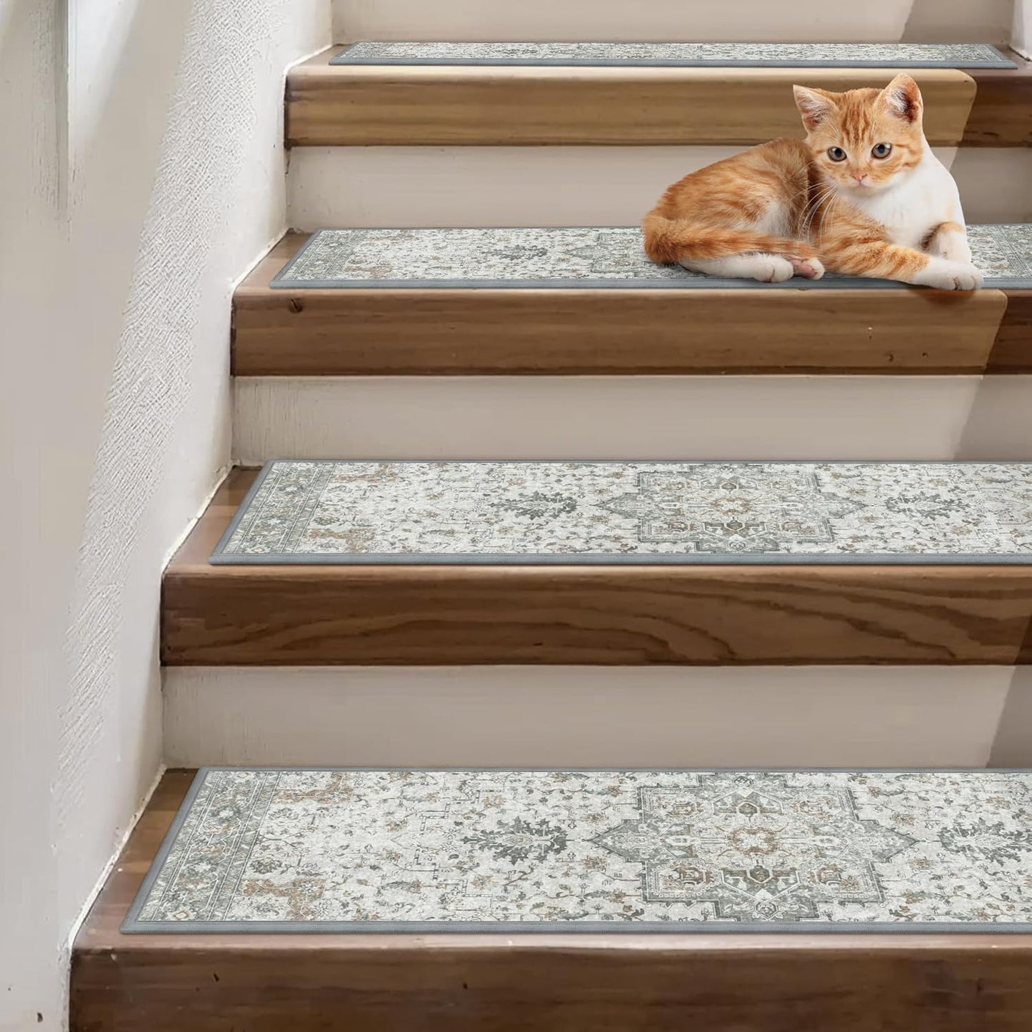 sarben Non Slip Stair Treads for Wooden Steps 15PCS - 8"x30" Indoor Safety Carpet, Edging Mats with TPE Adhesive Backing, Pet and Elderly Friendly Stair Rugs (Taupe) - Colors A