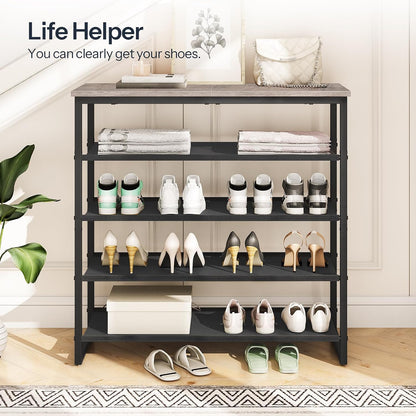 HOOBRO Shoe Rack, 4 Tier Shoe Storage Organizer with 3 Oxford Fabric Shelves and Top Panel, Holds 12-16 Pairs of Shoes for Entryway and Closet, Industrial, Rustic Brown BF47XJ01G1