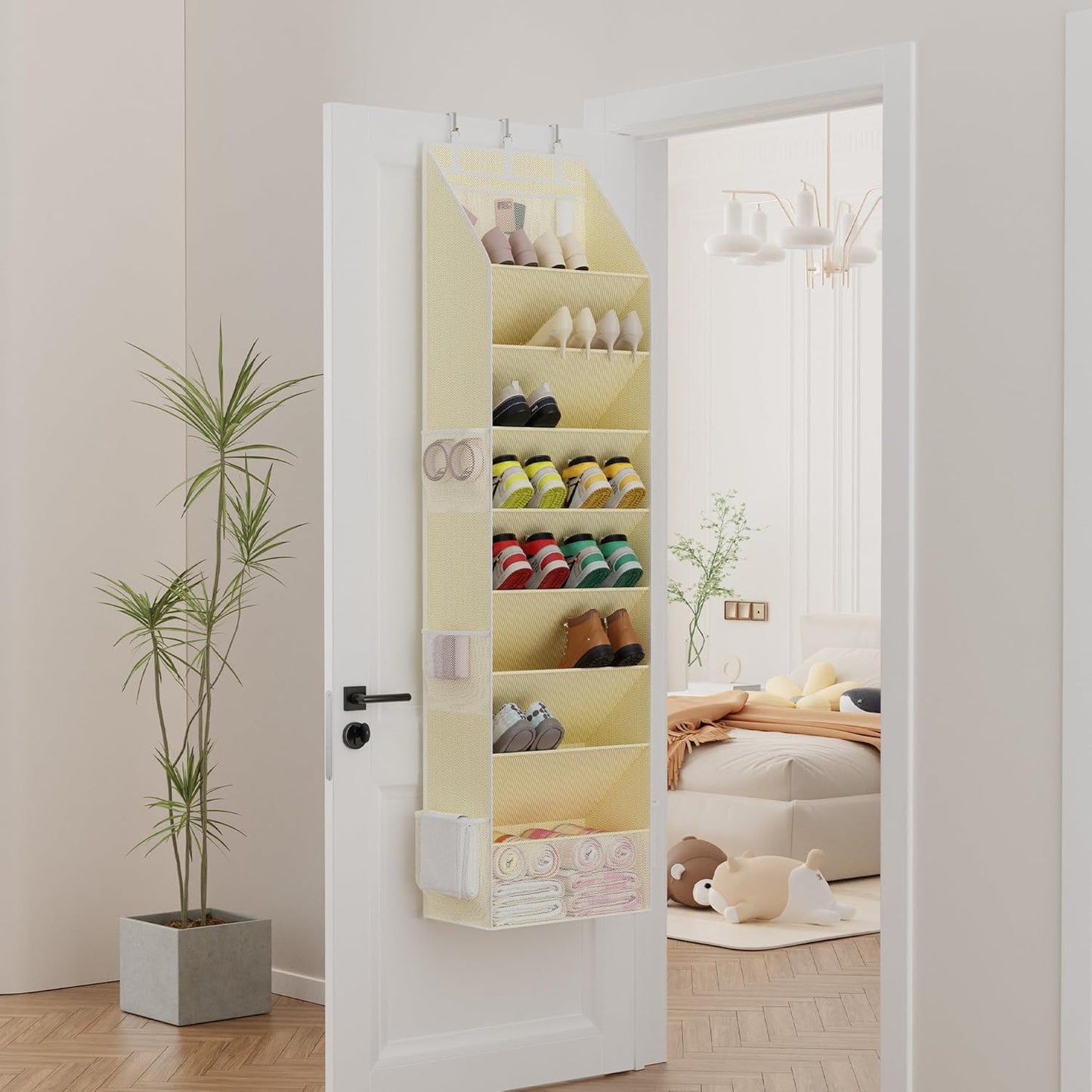 Criusia Shoe Organizer, Over the Door Shoe Organizer, Hanging Closet Shoe Storage with Large Deep Pockets, Fits 16–24 Pairs of Sneakers, Sandals, Boots, Gray