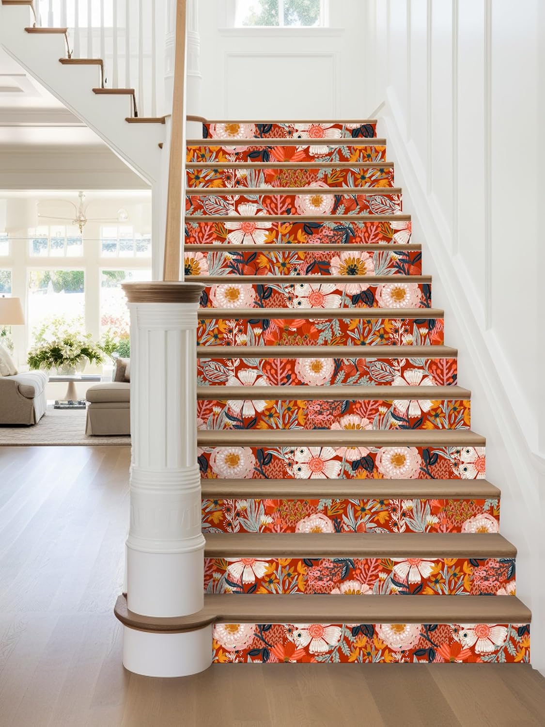 HAOKHOME Boho Peel and Stick Wallpaper Floral Wall Paper Removable for Bedroom Navy/Pink/Orange Contact Paper 17.7in x 9.8ft