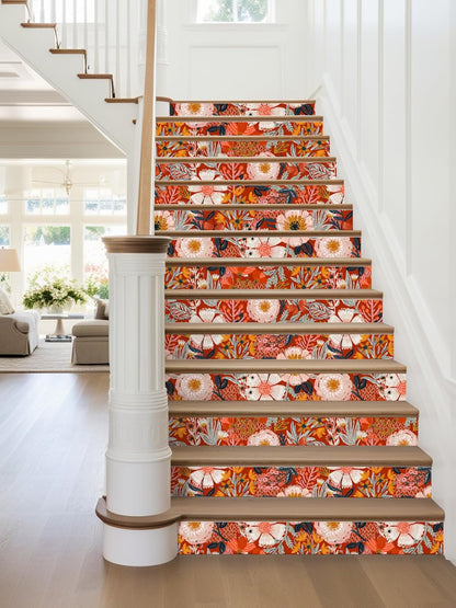 HAOKHOME Boho Peel and Stick Wallpaper Floral Wall Paper Removable for Bedroom Navy/Pink/Orange Contact Paper 17.7in x 9.8ft