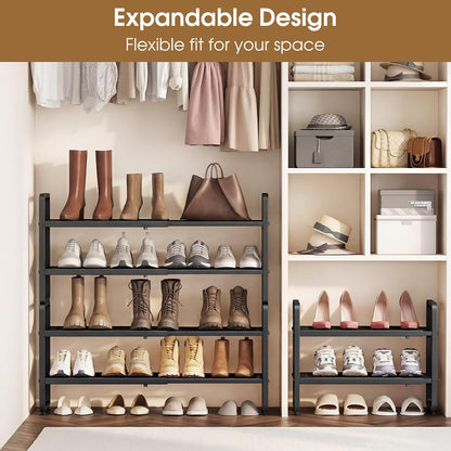 SAYZH Expandable Shoe Rack for Closet, Adjustable Metal Shoe Organizer with Sturdy Mesh Shelves for Boots & Heels, Stackable Shoe Storage for Entryway, Garage, Small Spaces (Black, 2-Tier)
