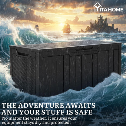 YITAHOME 100 Gallon Large Outdoor Deck Box | Waterproof Resin Storage Box, Lockable Indoor Outdoor Storage Container for Patio Furniture Cushions, Pool Accessories