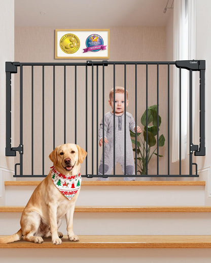 Cumbor 29.2–43" Baby Gate for Stairs, Hardware Mounted (Drill Required), Expandable No Bottom Bar Dog Gate, Auto Close Extra Wide Walk Thru, Pet & Toddler Proof Gate, Top & Bottom of Stairways (White)