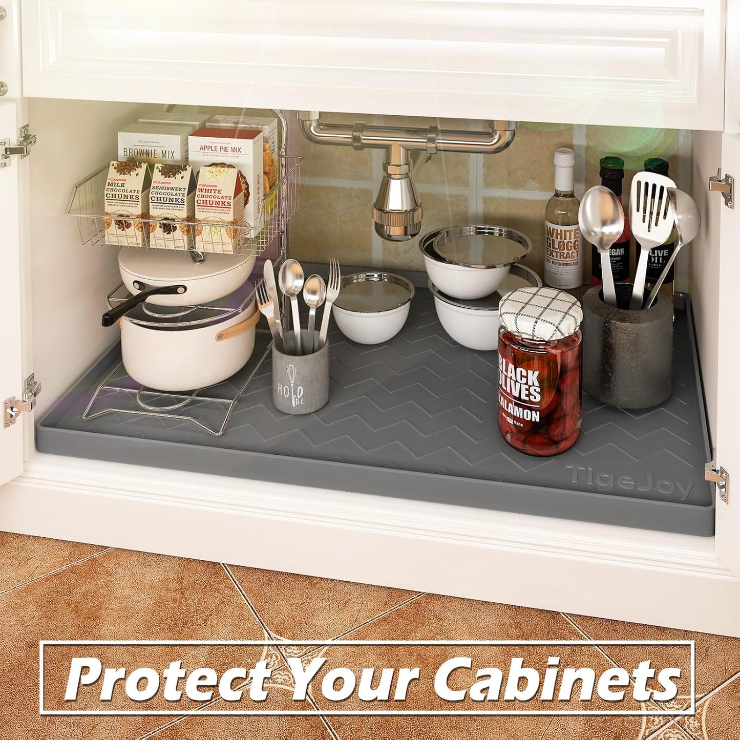 TigeJoy 28" x 19" Under Sink Mats for Kitchen Waterproof, Leak-Proof Silicone Mat Sink Protector and Cabinet Liner, Kitchen Essentials Organizer and Storage, Boot or Shoe Tray, Pet Feeding Mat