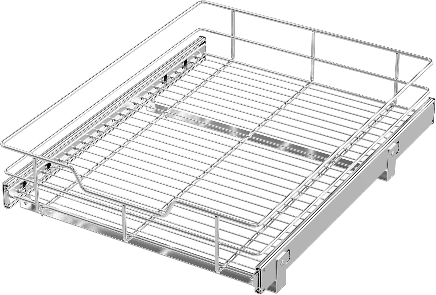 2 Tier Pull Out Cabinet Organizer 11" W X 22" D, Slide Out Drawers For Kitchen Cabinets, Pull Out Drawers For Cabinets Capacity Heavy Duty Caddy, Cabinet Pullout Shelves Chrome-Plated, Bathroom Pantry