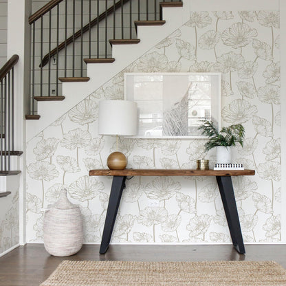 Orainege Modern Peel and Stick Wallpaper 17.3inx118.1in Beige and White Floral Wallpaper Boho Contact Paper Removable Decorative Wall Paper for Bedroom Bathroom Cabinets Decor Vinyl