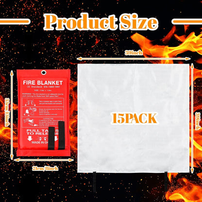 Jerify 15 Pcs Fire Blanket - Fiberglass Fire Emergency Flame Retardant Safety Fireproof Safety Suppression Cover Blanket for Kitchen, Home, Car and Office - 39 x 39 Inch (Red)