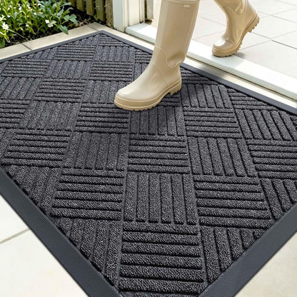 OLANLY Front Door Mat Outside Entrance 29.5x17, Absorbent, Heavy Duty Sturdy Natural Rubber Doormat Indoor Outdoor, Stain and Fade Resistant, Non-Slip Low Profile Floor Mat for Entryway, Grey Diamond