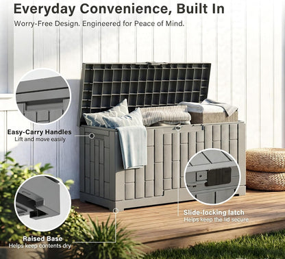 LAUSAINT HOME 320 Gallon Resin Deck Box, Package Delivery Box with Lockable Lid, Waterproof Outdoor Storage Box For Garden Tools, Patio Cushions(320 Gallon,Black)