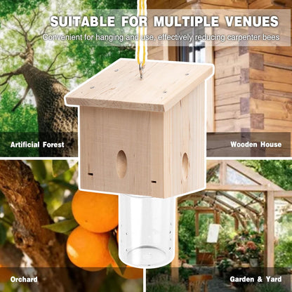 Carpenter Bee Trap for Outside - Pentroof Style Nature Hanging Wood Carpenter Bee Traps Outdoor - Best Bee Trap - Insect Traps with Removable Vault