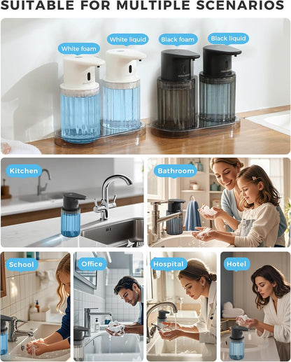 Automatic Foaming Soap Dispenser Touchless, 3 Adjustable Liquid Levels, 10oz/300ml Rechargeable, IPX7 Waterproof for Bathroom, Kitchen, Black