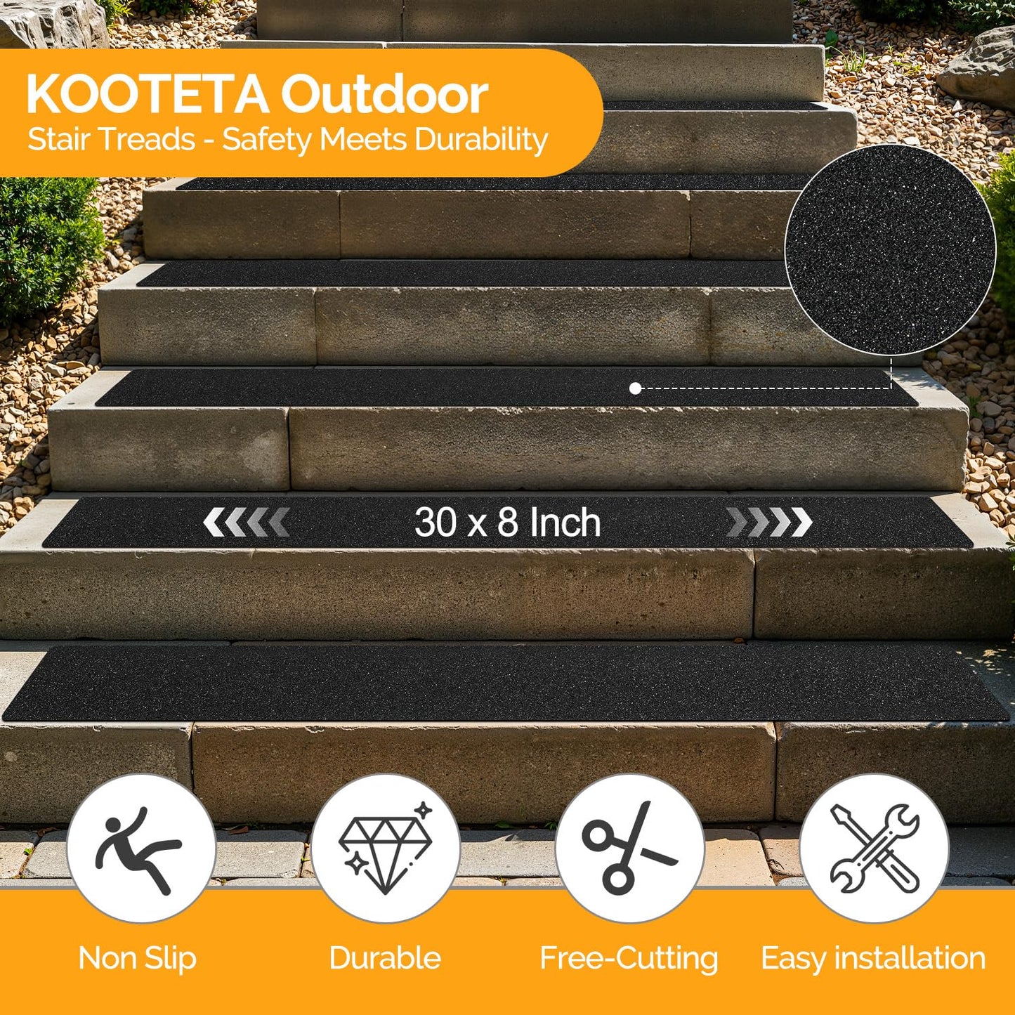 KOOTETA Stair Treads for Wooden Steps Indoor, 15 Pack 8" X 30" Non Slip Carpet Stair Treads with Reusable Adhesive for Kids Elders and Dogs, Surface Polyester TPR Backing Stair Runner Rugs, Dark Grey