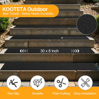 KOOTETA Stair Treads for Wooden Steps Indoor, 15 Pack 8" X 30" Non Slip Carpet Stair Treads with Reusable Adhesive for Kids Elders and Dogs, Surface Polyester TPR Backing Stair Runner Rugs, Dark Grey