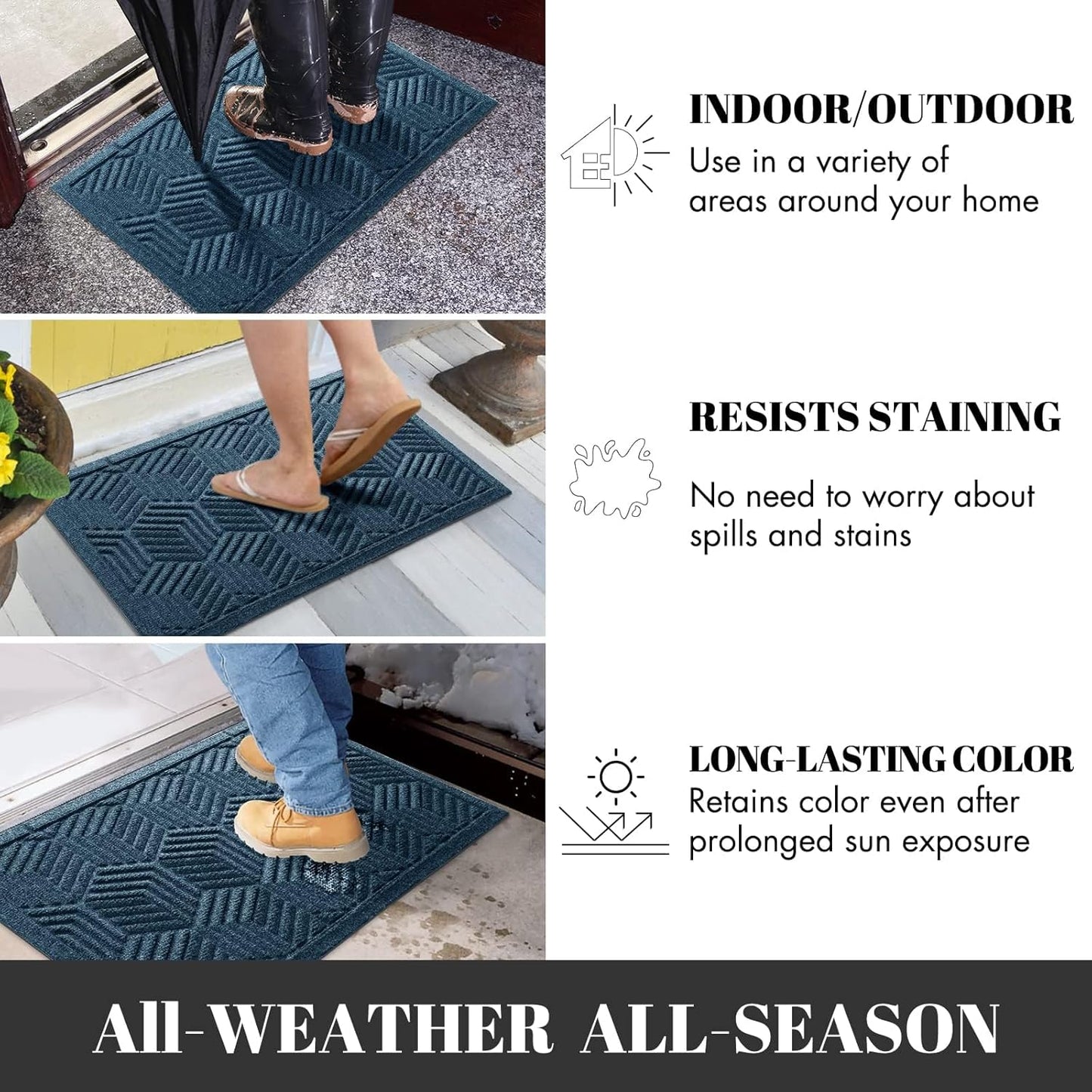 Yimobra Front Door Mat, All-Season Waterproof Outdoor Mat for Entrance with Drainage Holes, Heavy Duty Non-Slip Doormat for Garage Patio Entryway Indoor, 29.5x17, Red