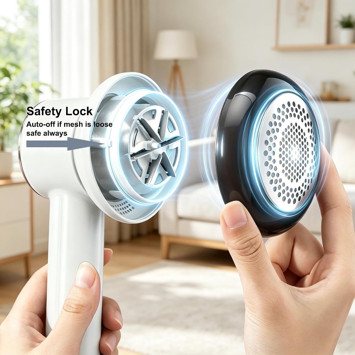 Fabric Shaver Lint Removers Rechargeable Sweater Shaver with Dual Head & LCD Display for Clothes Couch Pilling Furniture, 6-Leaf Blades Defuzzer, Pearl White, 1 Piece.