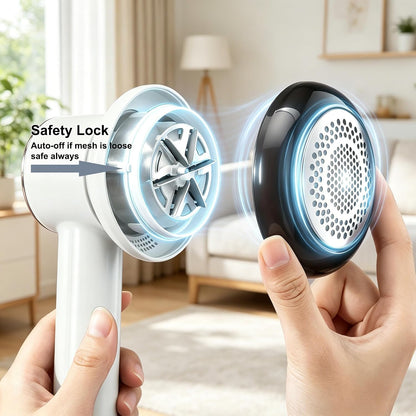 Fabric Shaver Lint Removers Rechargeable Sweater Shaver with Dual Head & LCD Display for Clothes Couch Pilling Furniture, 6-Leaf Blades Defuzzer, Pearl White, 1 Piece.