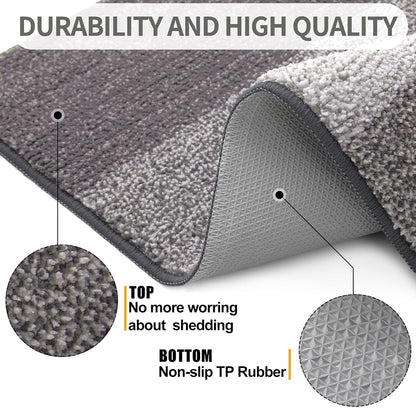 Kitinjoy Indoor Outdoor Door Mat, 32x20 Non-Slip Absorbent Dirt Trapper, Low-Profile Washable Inside Entrance Front Floor Mat, Sturdy Soft Entry Doormats for Entryway, Grey