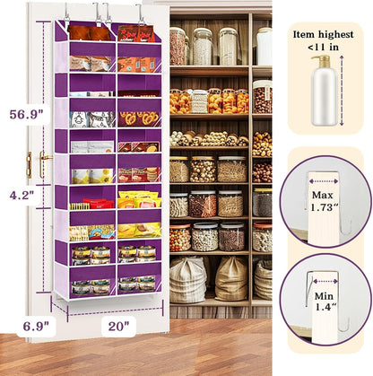 Over The Door Organizer, 5-Tier Extra Large Behind Door Storage with 10 Big Front & 10 Mesh Pockets, 80lb Capacity, Hanging Storage Organizer with Clear Window Kids Toys, Shoes, Diapers, Light Grey