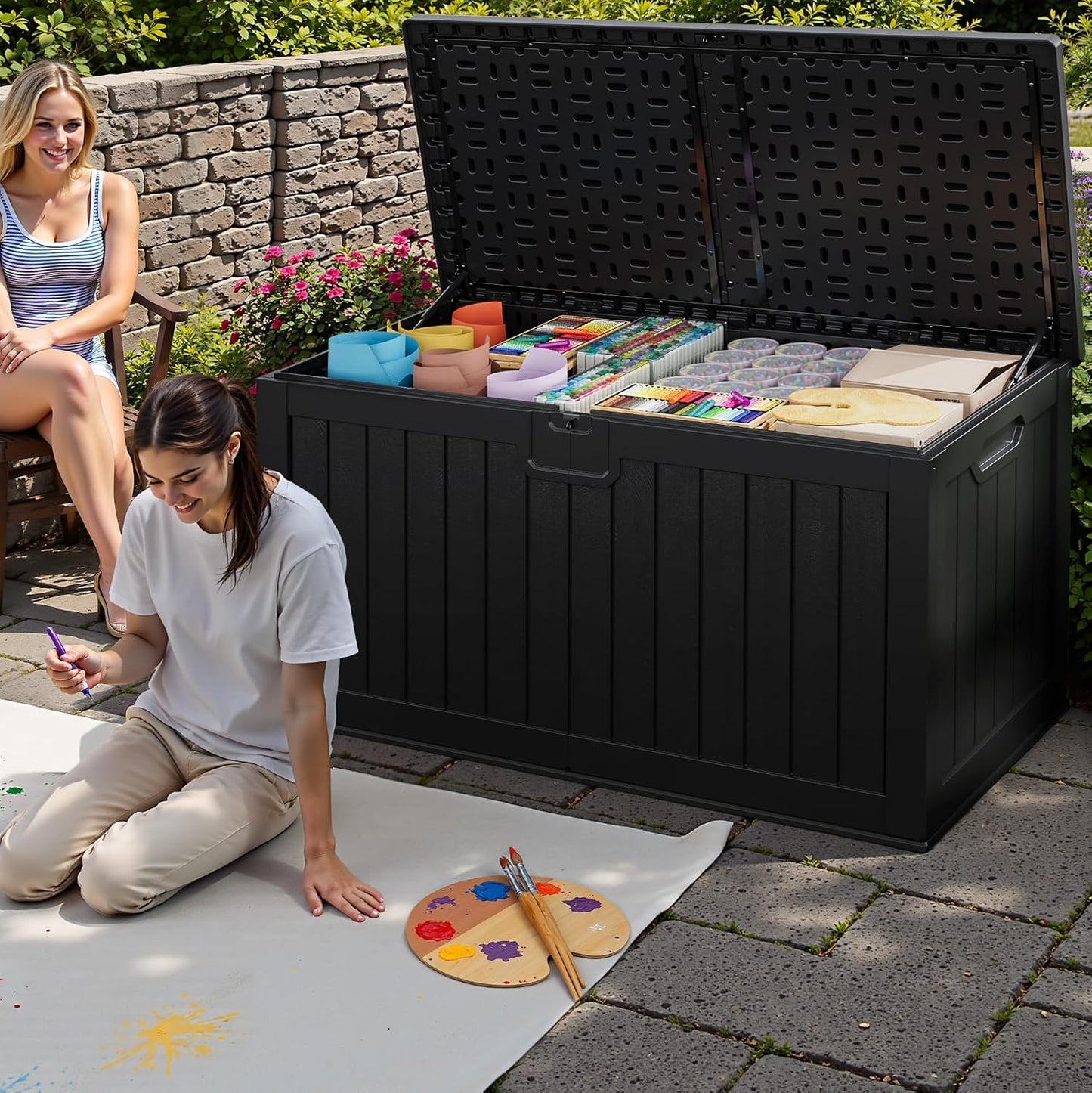 JUMMICO 31 Gallon Resin Deck Box Waterproof Indoor Outdoor Storage Boxes for Patio Furniture Cushions and Garden Tools (Brown)