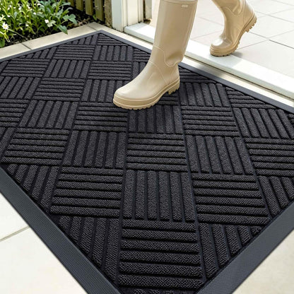 OLANLY Front Door Mat Outside Entrance 29.5x17, Absorbent, Heavy Duty Sturdy Natural Rubber Doormat Indoor Outdoor, Stain and Fade Resistant, Non-Slip Low Profile Floor Mat for Entryway, Grey Diamond