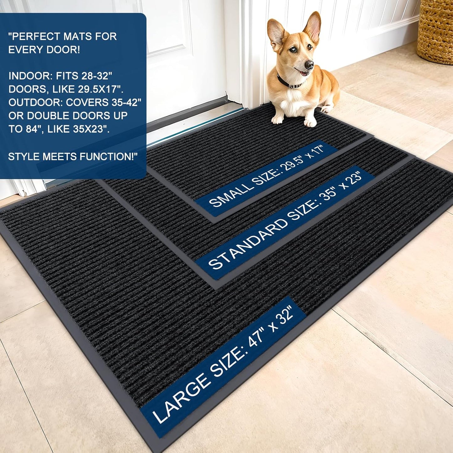 OLANLY Front Door Mat Indoor Outdoor Entrance, 2-Pack 29.5 x 17 Inch, Waterproof Heavy Duty Doormat, Fade Resistant, Low Profile, Easy Clean Patio Porch Welcome Floor Mats for Entry, Grey