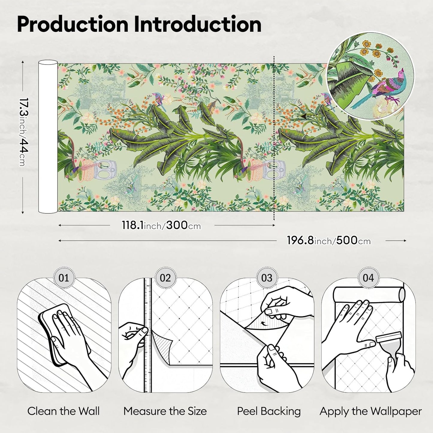 17"x118" Peel and Stick Wallpaper for Renter Friendly, Removable Wallpaper Peel and Stick, Self-Adhesive Textured Contact Paper for Walls, Cabinets, Countertops(Morning Song of Flowers)