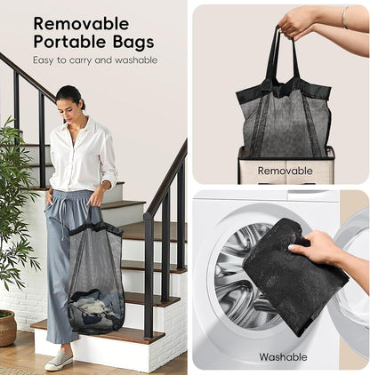 185L Laundry Hamper 3 Section, Laundry Hamper with Lid, Dirty Clothes Hamper with 3 Removable Washing Bags, Extra Large Laundry Basket Organizer for Bedroom, Laundry Room, Dorm - Black