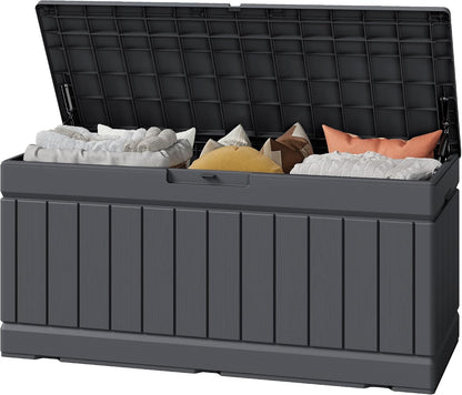 Greesum Outdoor Storage Box 82 Gallon Storage Bin with Lid for Patio Furniture, Garden Tools, Pool Supplies, Waterproof and UV Resistant, Lockable, Black