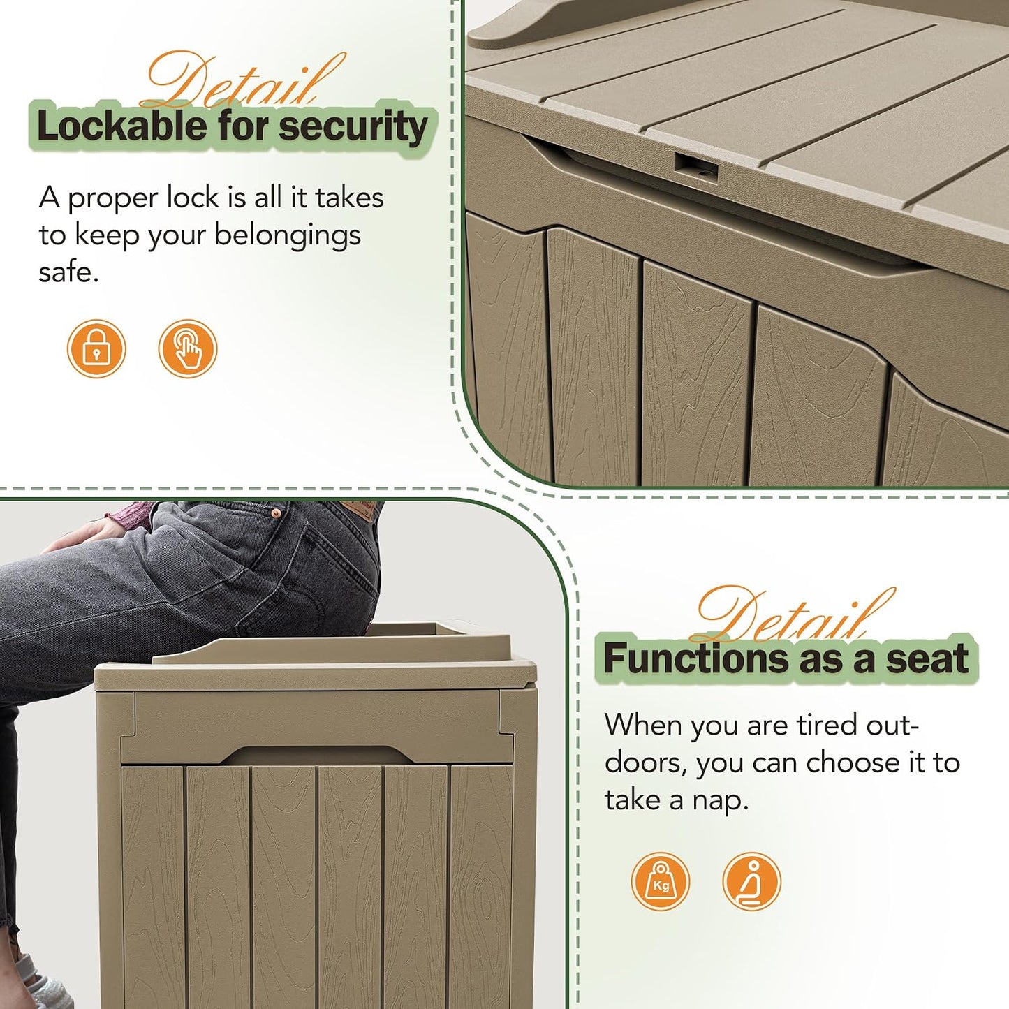 Greesum 31 Gallon Resin Deck Box All Weather Outdoor Storage Boxes for Patio Furniture Set,Outdoor Toys,Garden Tools,Black